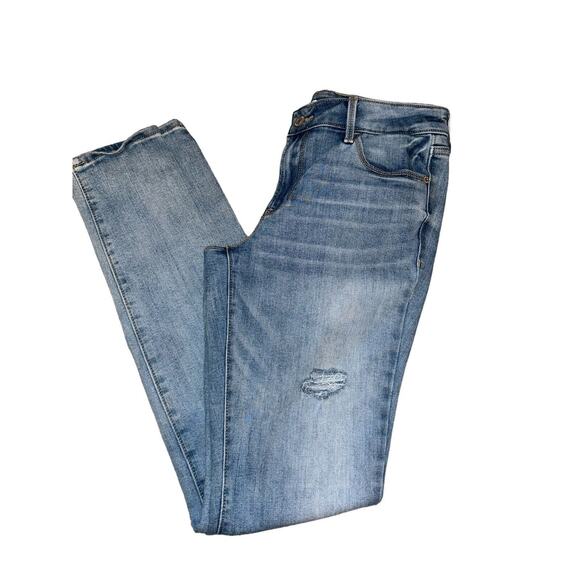 Old Navy Pop Icon Skinny High Rise Pockets Frayed Blue Denim Jeans Sz 4 Long - Picture 10 of 10